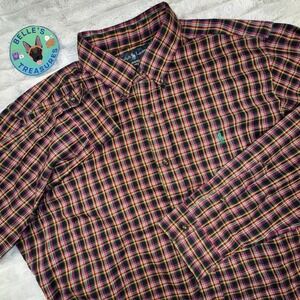 Ralph Lauren Large Classic Fit Button Down Long Sleeve‎ Yellow Red Tartan Shirt